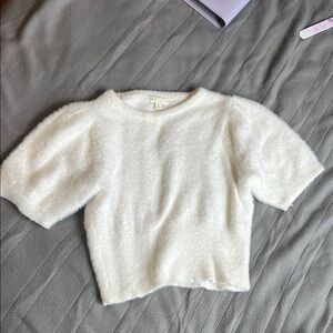 Off-White Cream Fuzzy Soft Puff Short-Sleeve Sweater Girls XL 14-16